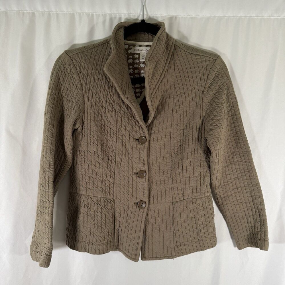 Coldwater Creek Blazer Women's 4 Petite Green Collared Button Up Long Sleeve